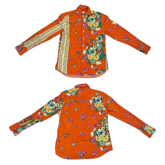Seaplane Long Sleeve Button Up Shirt Orange Floral Print Extinct USA Size Small - Picture 1 of 7
